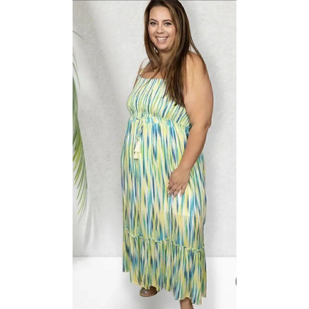 NWT Davi & Dani Women’s Blue Green Caribbean Vibes Maxi Dress Size 2XL Vacation - Picture 11 of 12